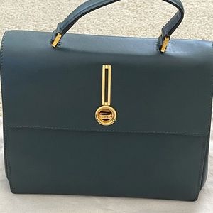 New Escada top handle leather bag, authentic, color: dark green and navy blue.